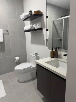 a bathroom with a white toilet and a sink at Beko San Benito in San Salvador