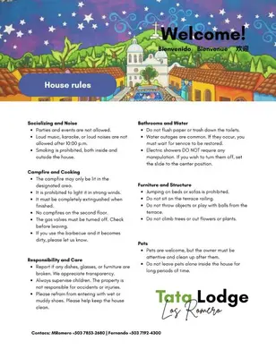 a page of a brochure for the taza lodge at Tata Lodge, Los Romero