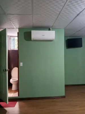a bathroom with a toilet and a green wall at Noche de luna in San Salvador