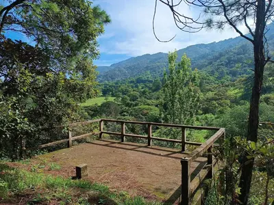 a bench on a hill with a view of a valley at Camping La Palma in La Palma