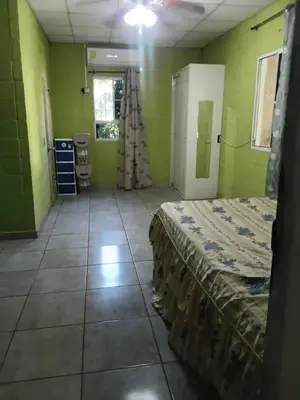 a room with a bed in a room with green walls at Casa de playa en lomas de san blas in Playa San Blas