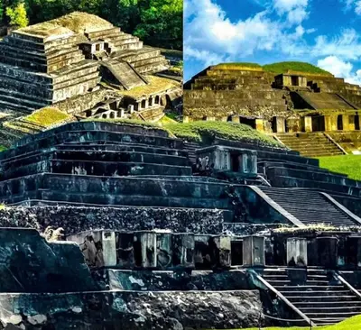an ancient amphitheatre at the ruins of a pyramid at Casa Luna Villa Verde State in Santa Ana