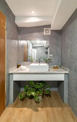 a bathroom with a sink and a plant at Cinco Hotel B&B in San Salvador