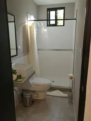 a bathroom with a toilet and a sink and a shower at Hotel Boutique Valverde Santa Elena in San Salvador