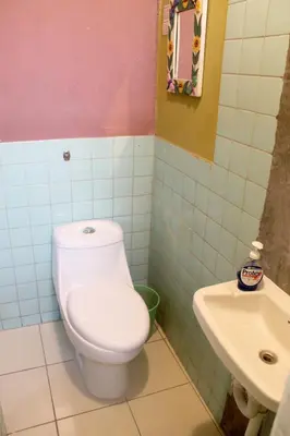 a bathroom with a toilet and a sink at Ximenas Guest House in San Salvador