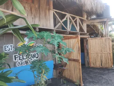 a building with a plant in front of it at Pelicano Surf Camp in La Libertad