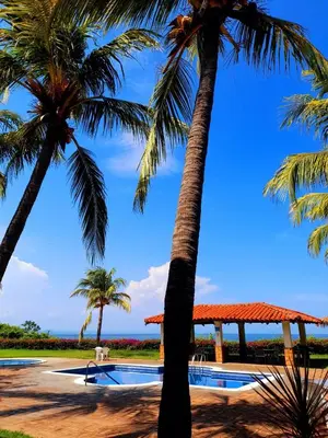 a resort with palm trees and a swimming pool at Comfort Inn Real La Union in La Unión