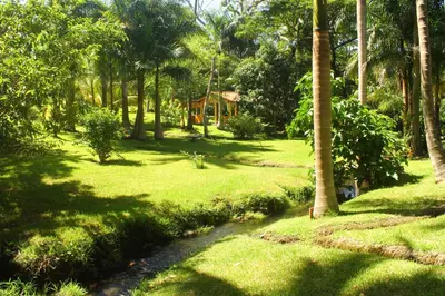 a house in the middle of a green yard with trees at Thermal Paradise Villa in Caluco