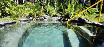 a pool of water with a yellow hose in it at Thermal Paradise Villa in Caluco