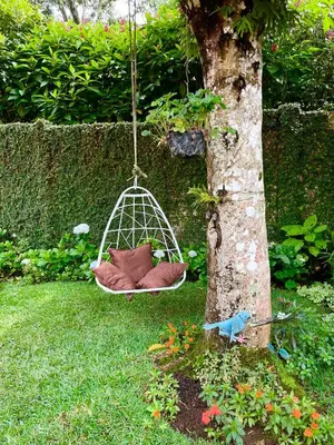 a swing hanging from a tree in a garden at Casa Heidi, Apaneca in Apaneca