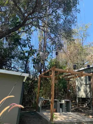 a wooden pergola in a yard with trees at Wabi Sabi , casa de playa in Tamanique