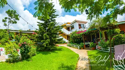 a house with a green yard with a tree at Hotel María Isabel Ataco in Concepción de Ataco