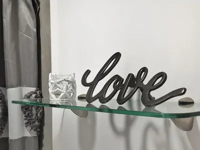 a glass shelf with the word love on it at Avitat Joy Cozy&Homy 2B Flat Private Wifi Pool Gym in San Salvador