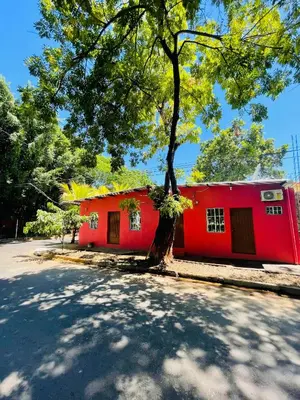 a red house with a tree in front of it at Hospedaje Mónaco in San Miguel